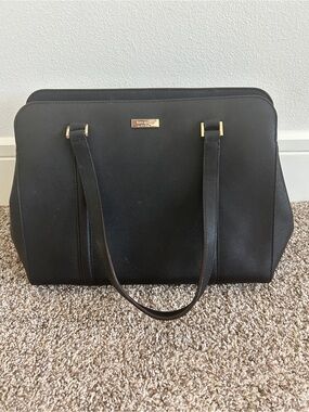 kate spade Black Saffiano Leather Structured Tote with Gold Hardware